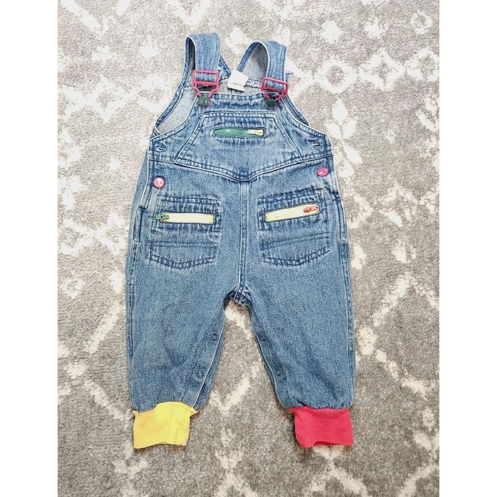 Vintage Retro McKids McDonald's Blue Red Yellow Denim Overalls 1994 12 M